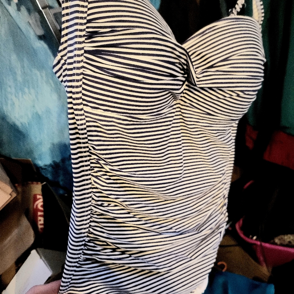 Niptuck white & navy Striped Swimsuit